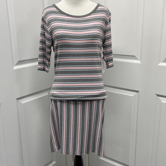 LuLaRoe New Pink Gray Blue Striped Julia Dress NWT - Picture 2 of 10